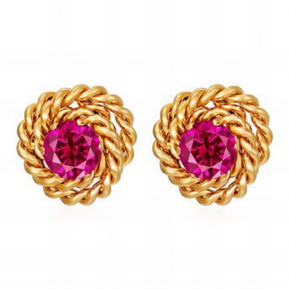 Gold and Pink Knot Earrings with Textured Design 18k Gold Plated